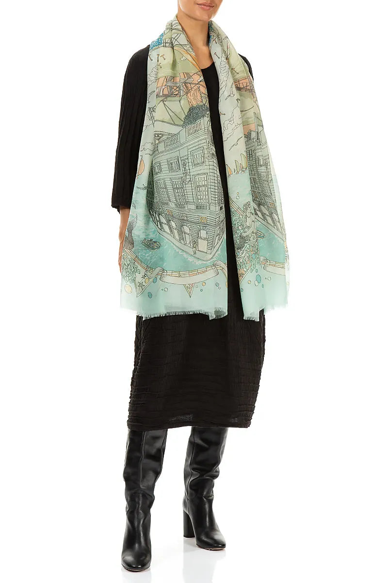 Antiker türkisfarbener Kaschmir-Seidenschal