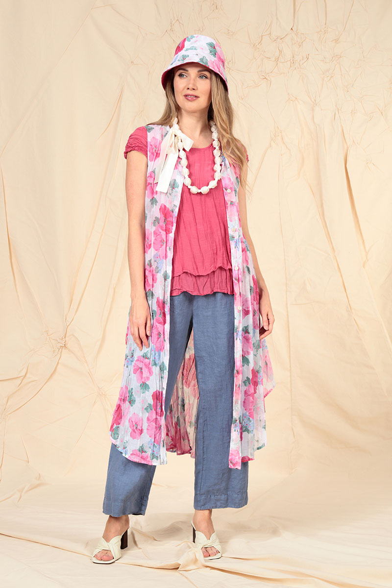 Buttoned Peony Blossom Cotton Tunic Vest 5