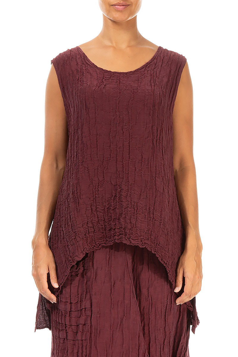 Longer Back Crinkled Burgundy Silk Blouse 1