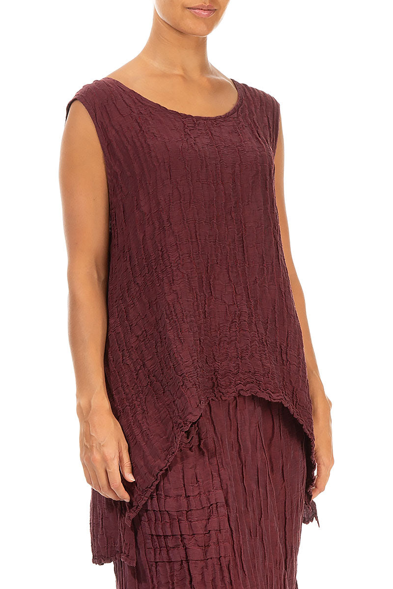 Longer Back Crinkled Burgundy Silk Blouse 3
