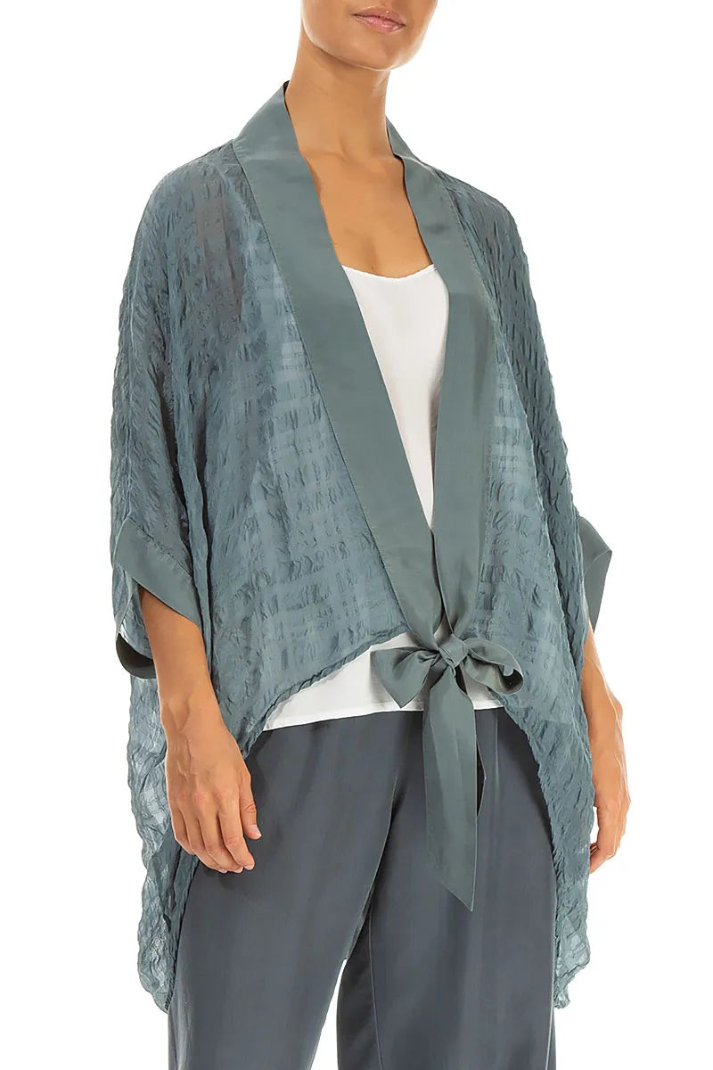 Bindegürtel Jacke aus texturierter Seide in Salbei