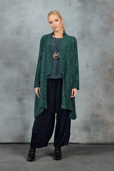 Open Emerald Circle Silk Linen Jacket 7