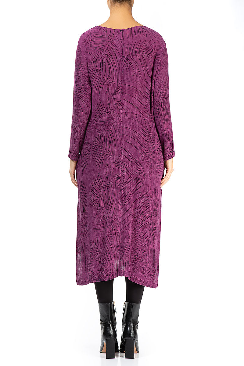 Magenta Feathers Silk Viscose Shift Dress 2