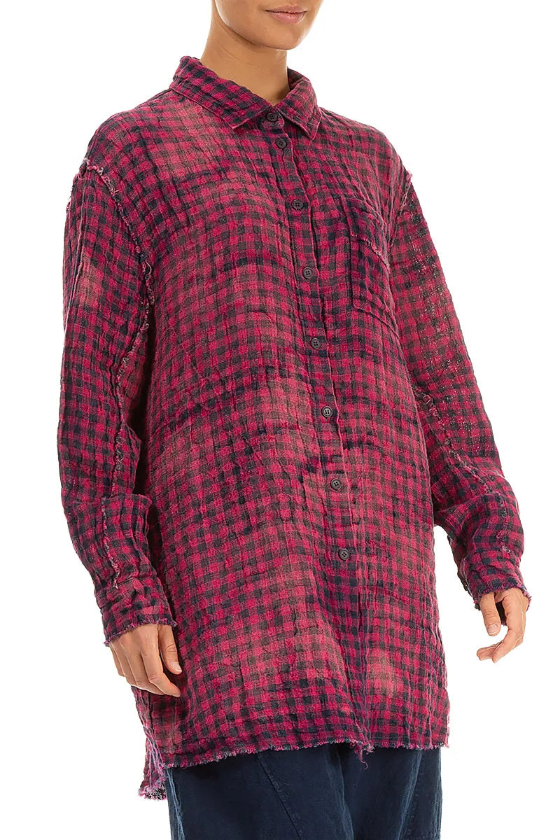 Magenta Watercolour Check Linen Shirt