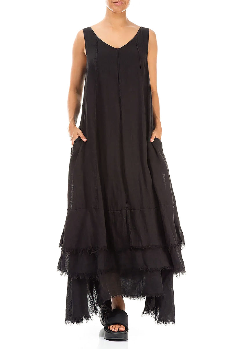 Maxi Black Gauze Linen Dress 4