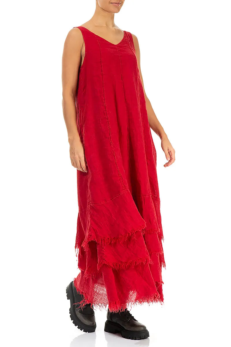 Robe longue en gaze de lin rouge cerise