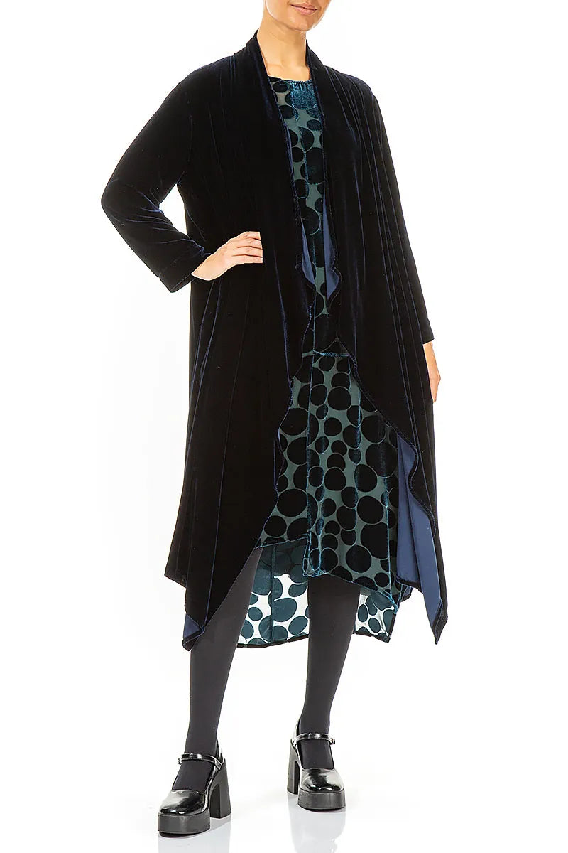 Veste maxi ouverte en velours de soie bleu royal