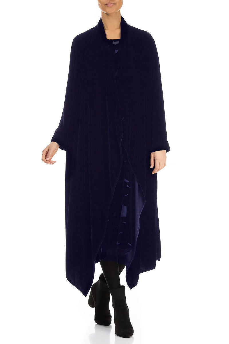 Maxi Open Royal Purple Silk Velvet Jacket 3