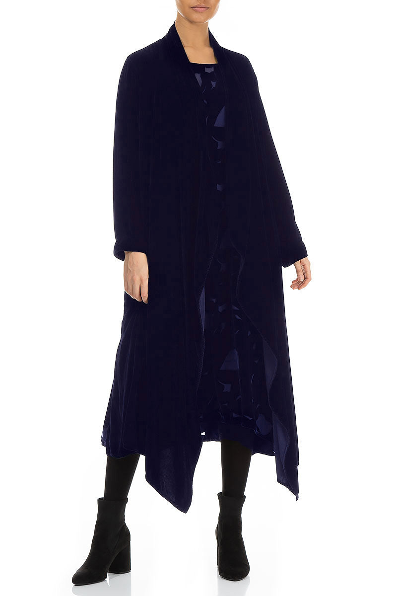 Maxi Open Royal Purple Silk Velvet Jacket 4