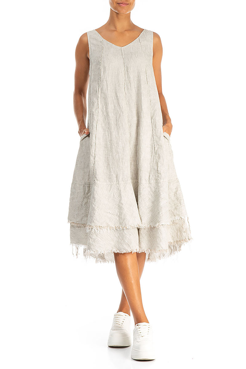 Midi Striped Sand Linen Dress 4
