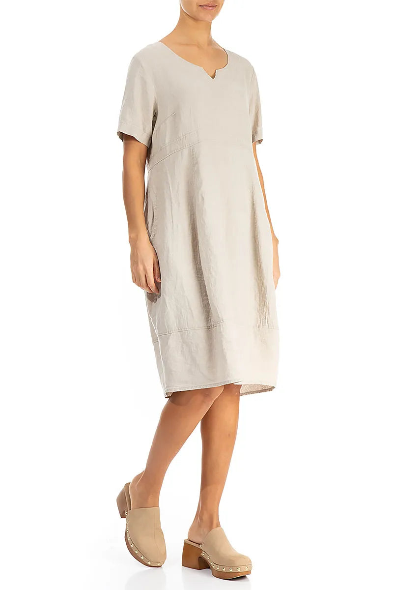 Midi V-Neck Natural Linen Dress