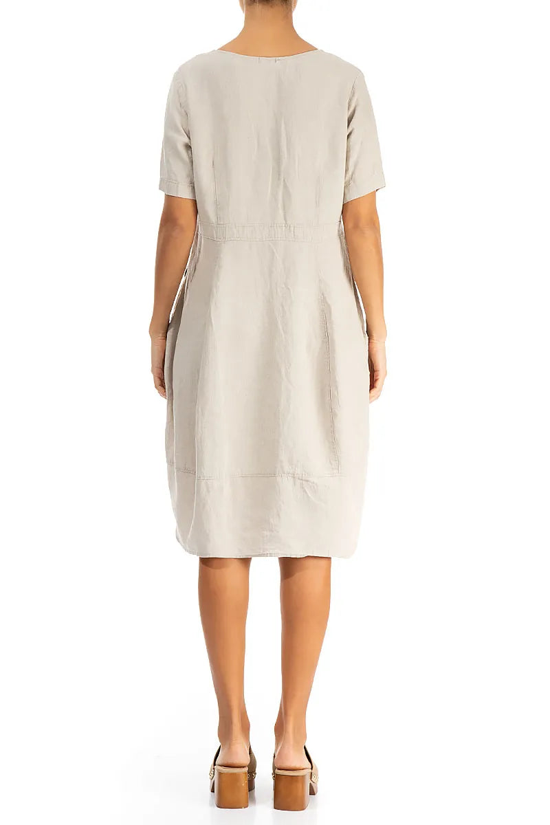 Midi V-Neck Natural Linen Dress