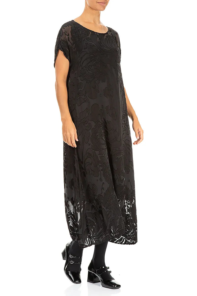 Robe en soie noire Midnight Bloom Dévoré