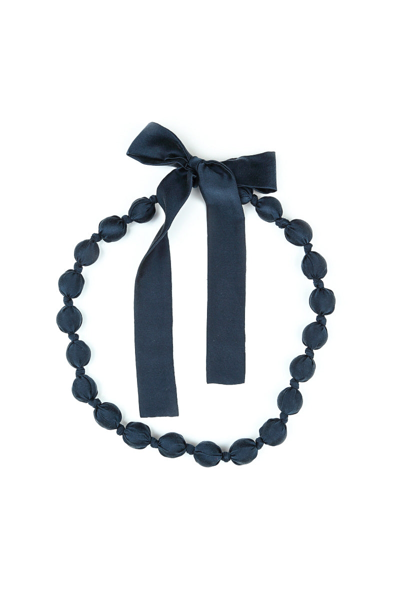 Midnight Blue Silk Bamboo Bead Necklace 5
