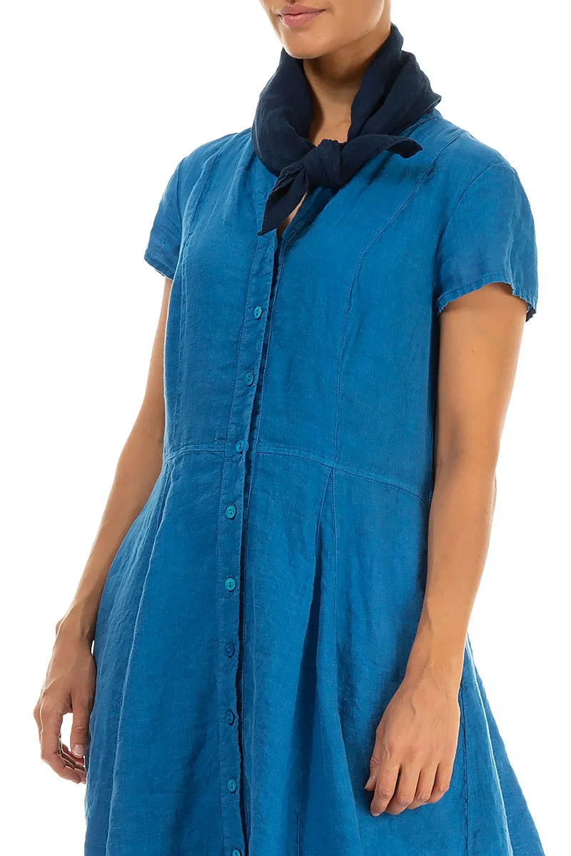 Navy Gauze Linen Square Scarf 3