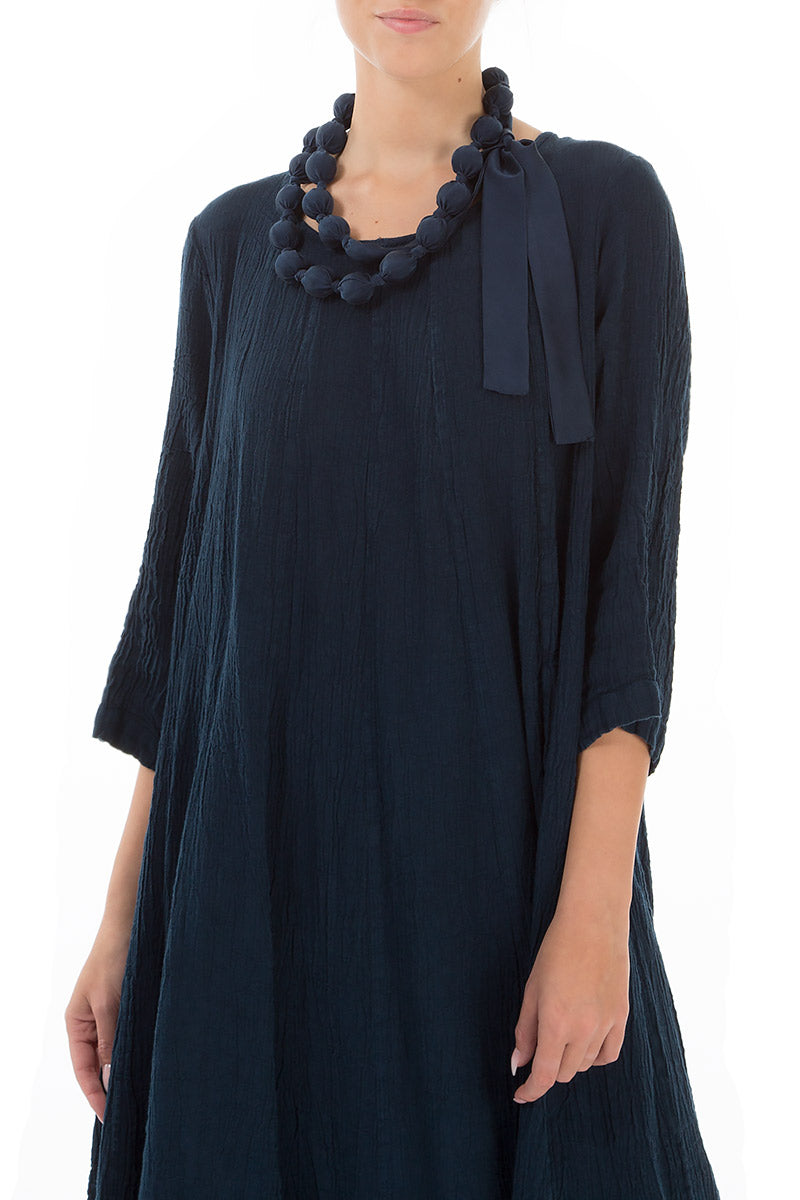 Navy Silk Bead Necklace 1