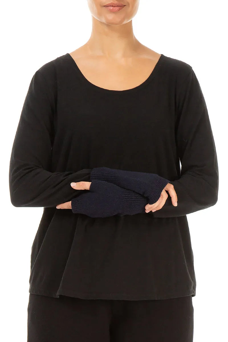 Manchettes en laine douce bleu marine