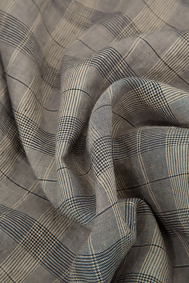 Notched Collar Greige Check Linen Jacket 5