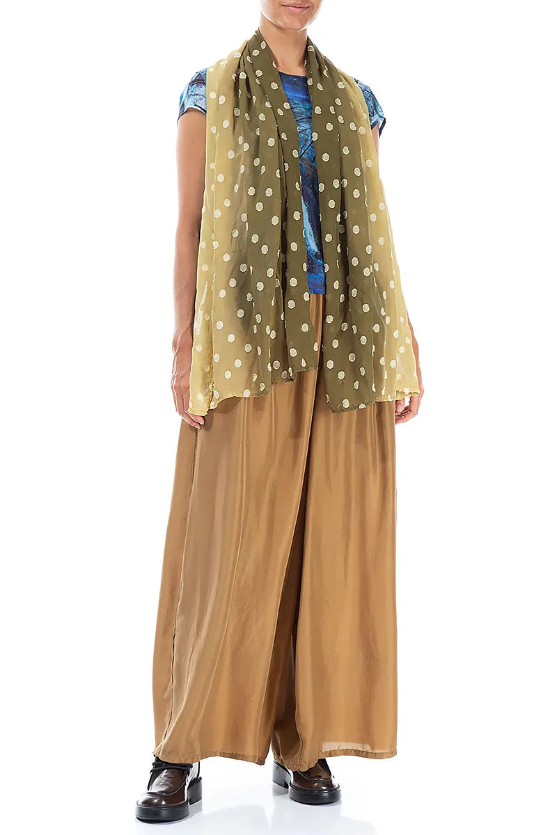 Olive Light Dotty Ombre Silk Scarf 2