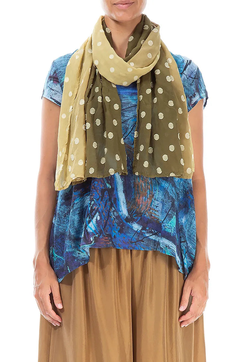 Olive Light Dotty Ombre Silk Scarf 1