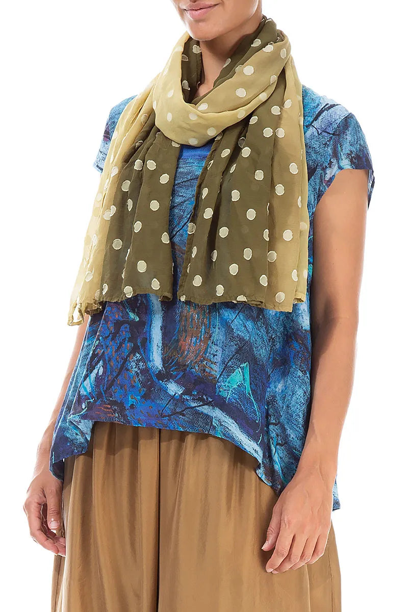 Olive Light Dotty Ombre Silk Scarf 3