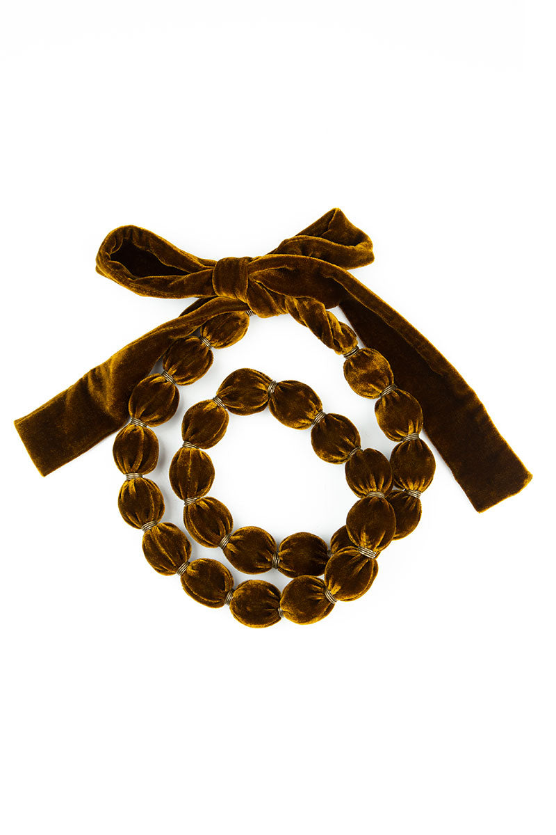 Golden Olive Silk Velvet Bead Necklace 5