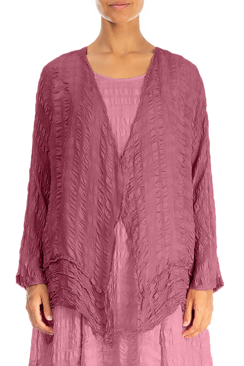 Veste ouverte en soie texturée rubis antique