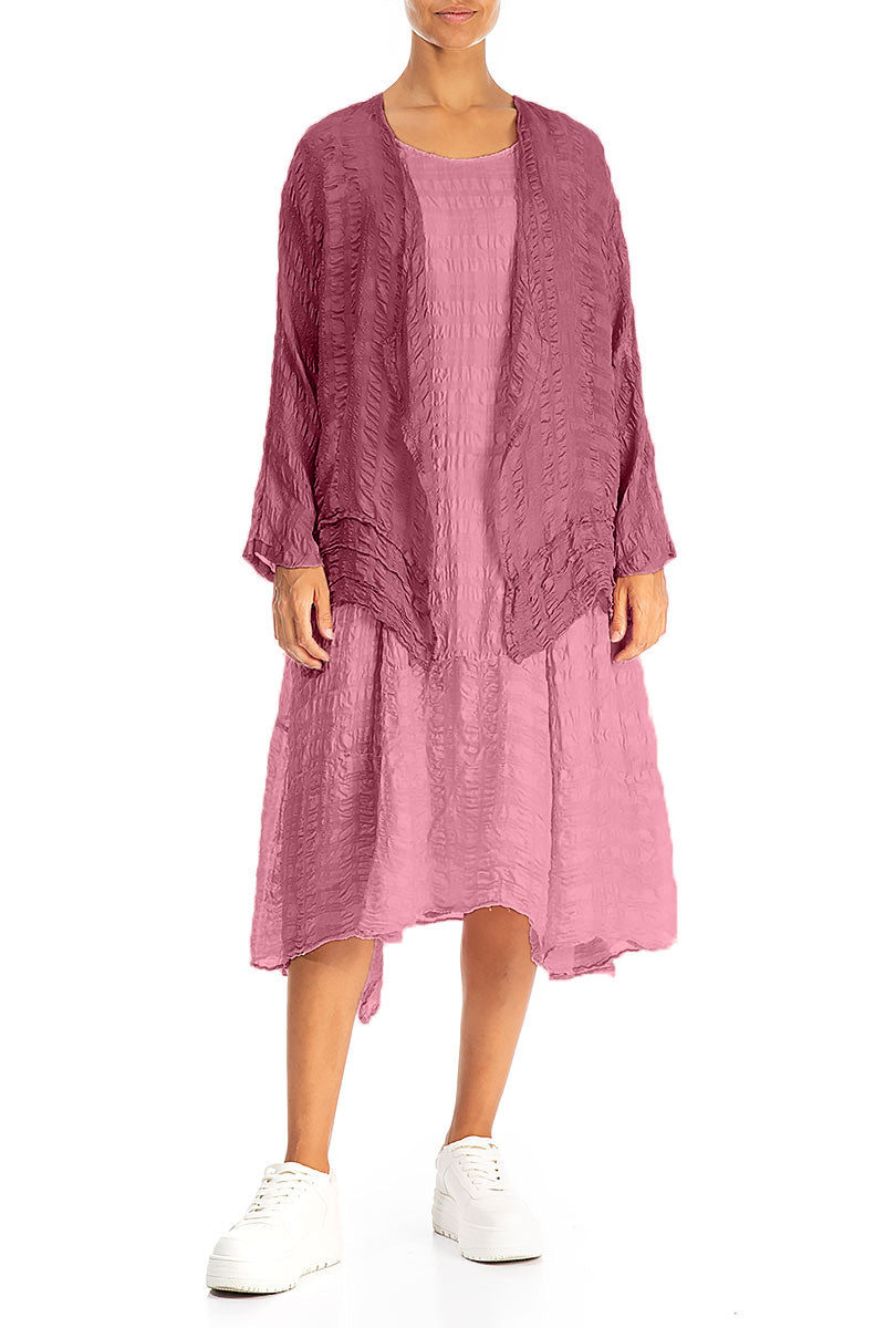 Veste ouverte en soie texturée rubis antique