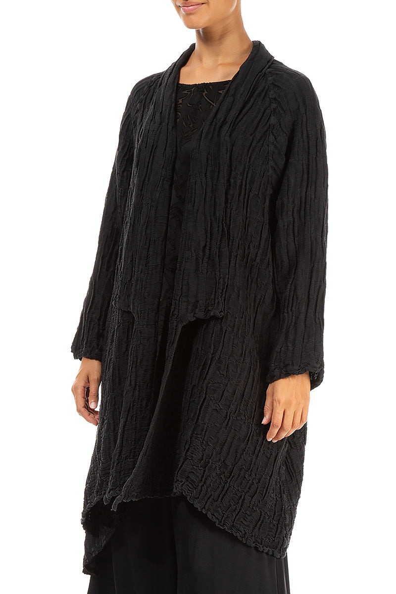 Open Black Circle Silk Linen Jacket 3