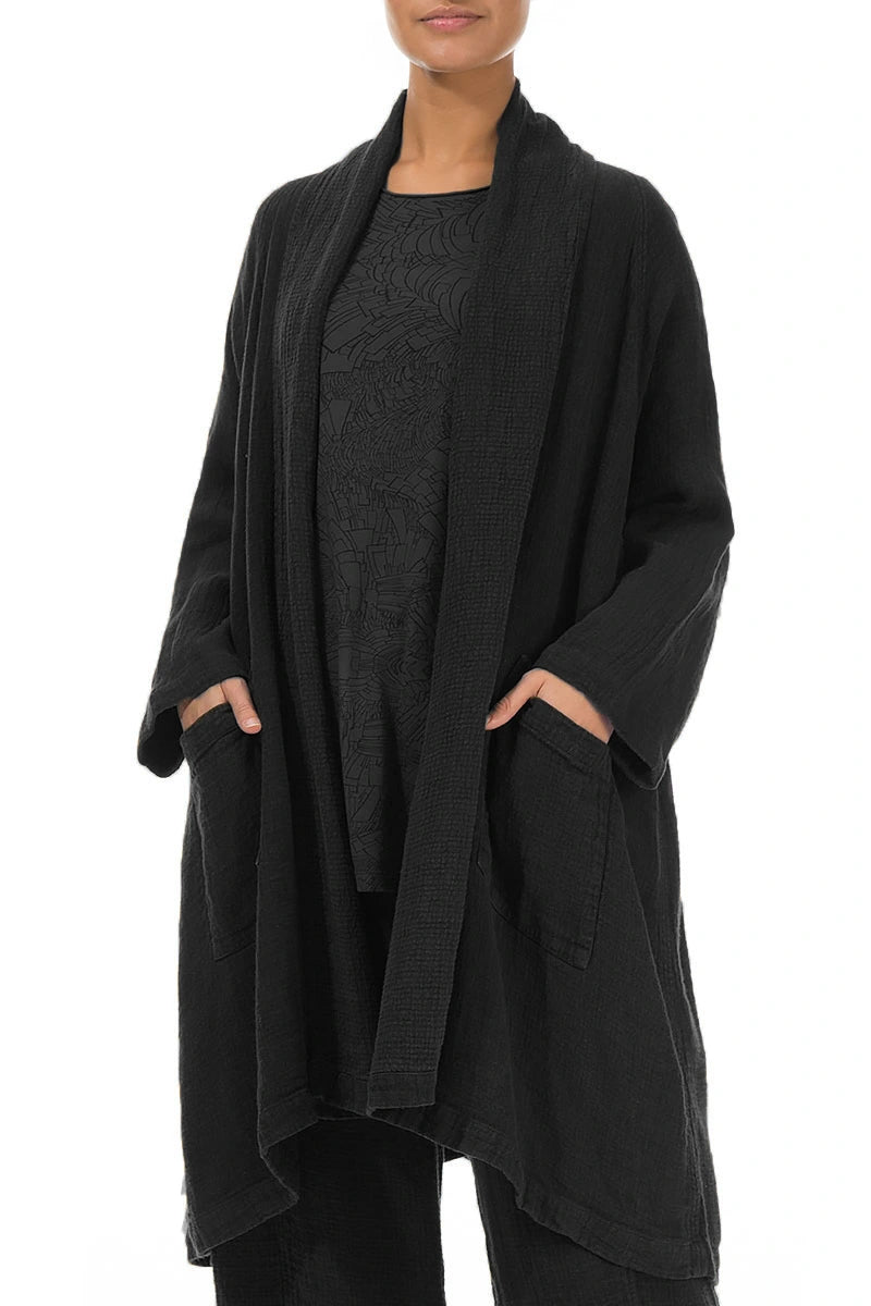 Open Black Heavier Linen Jacket 3