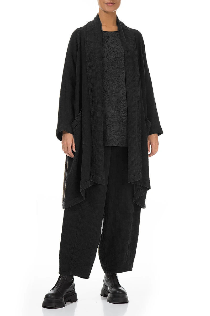 Open Black Heavier Linen Jacket 4