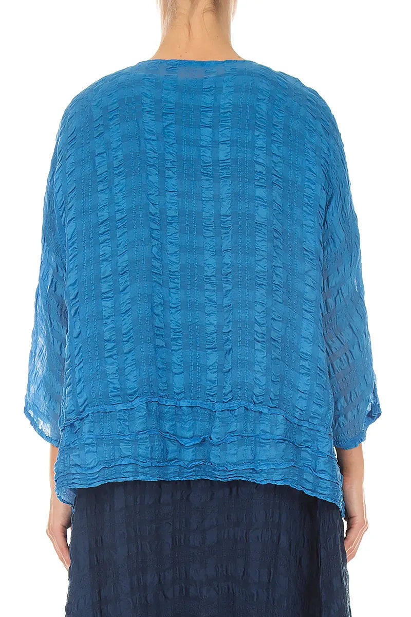Open Cobalt Blue Textured Silk Jacket