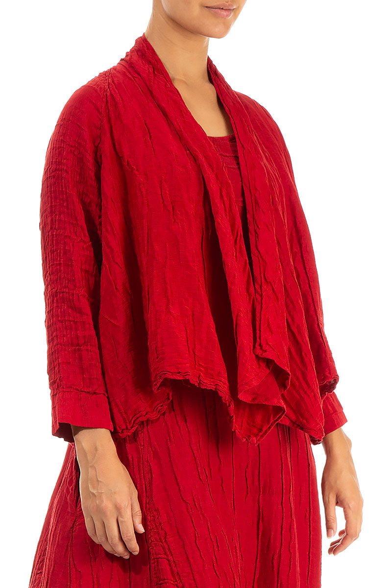 Open Crinkled Red Silk Linen Jacket 3