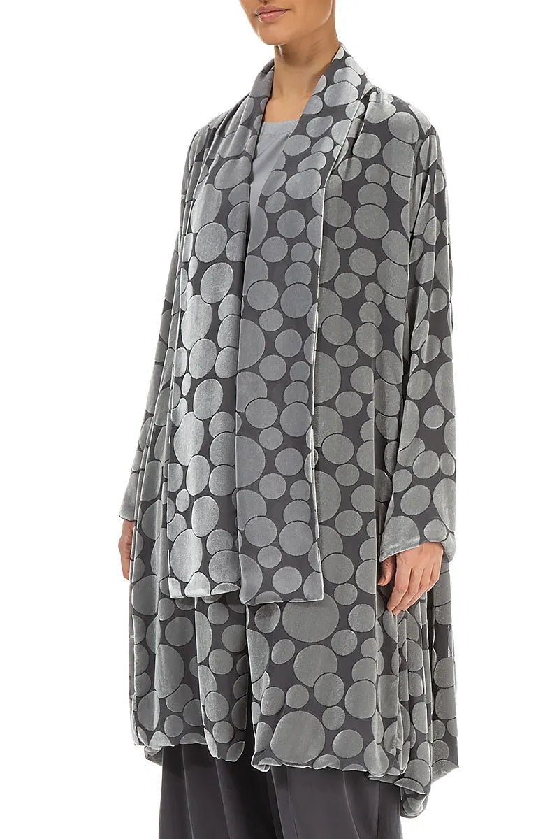 Offene Jacke aus silbernem Seidensamt mit Devoré-Muster