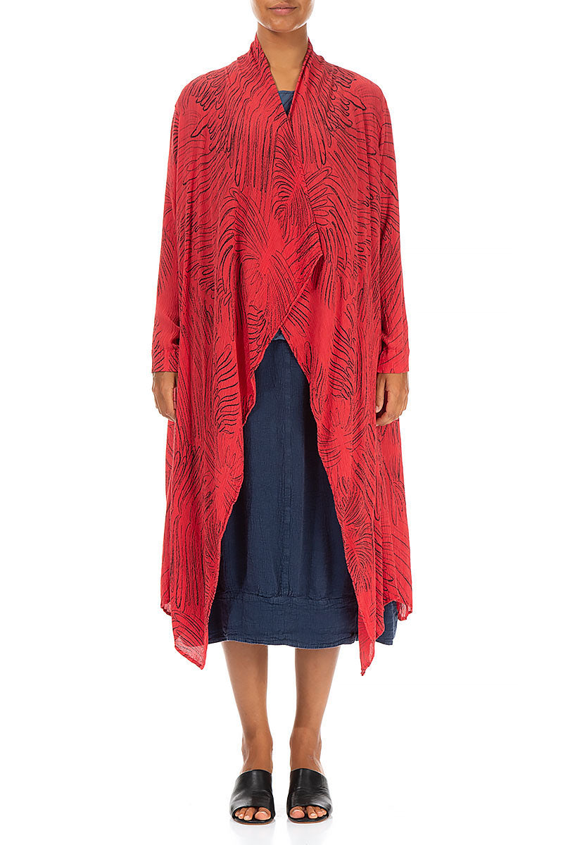 Open Feathers Poppy Red Crinkled Silk Viscose Jacket 1