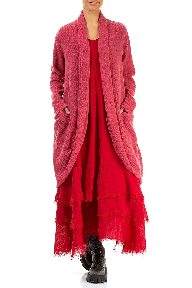 Gilet en laine rose punch ouvert