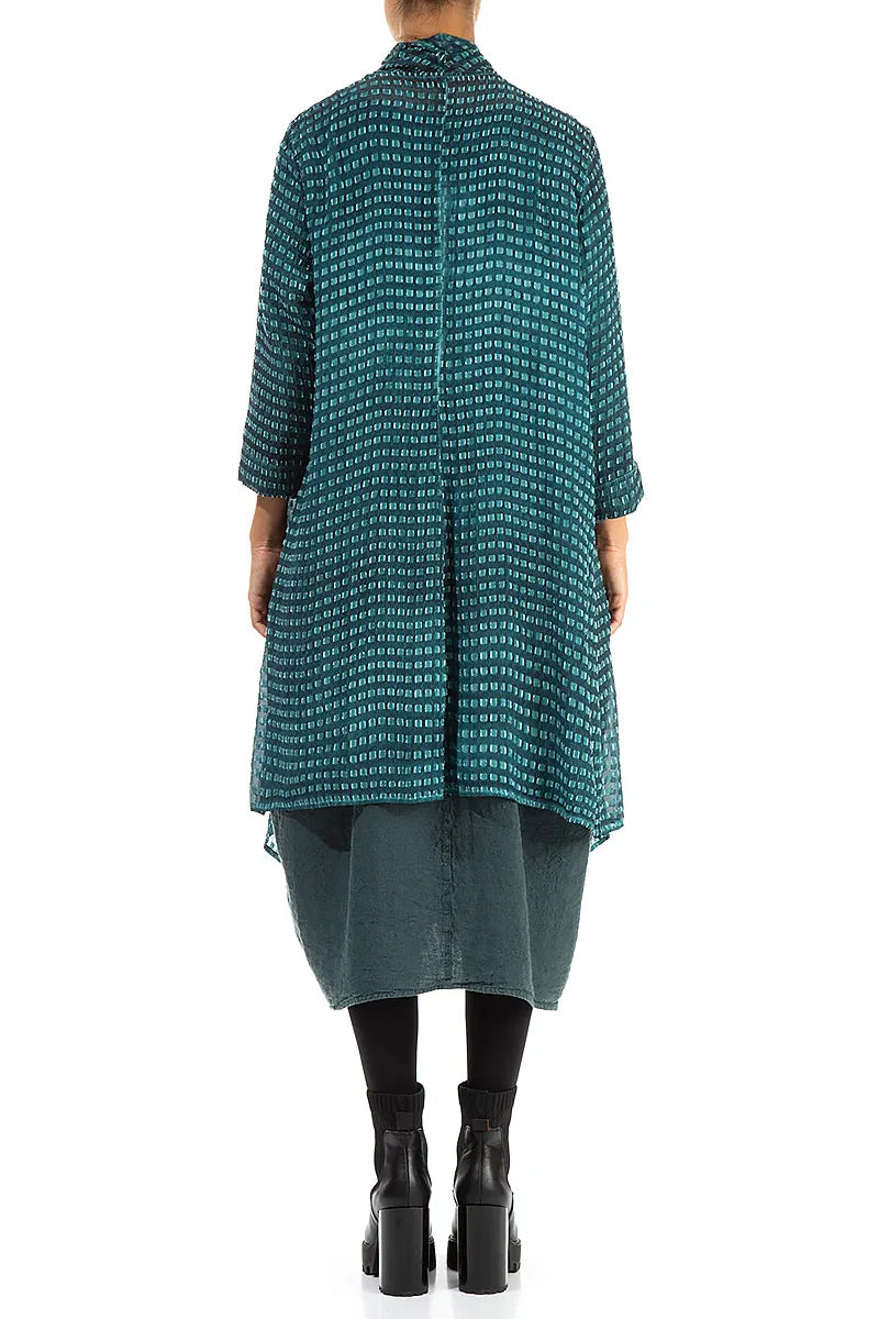 Open Textured Teal Silk Rayon Jacket 2