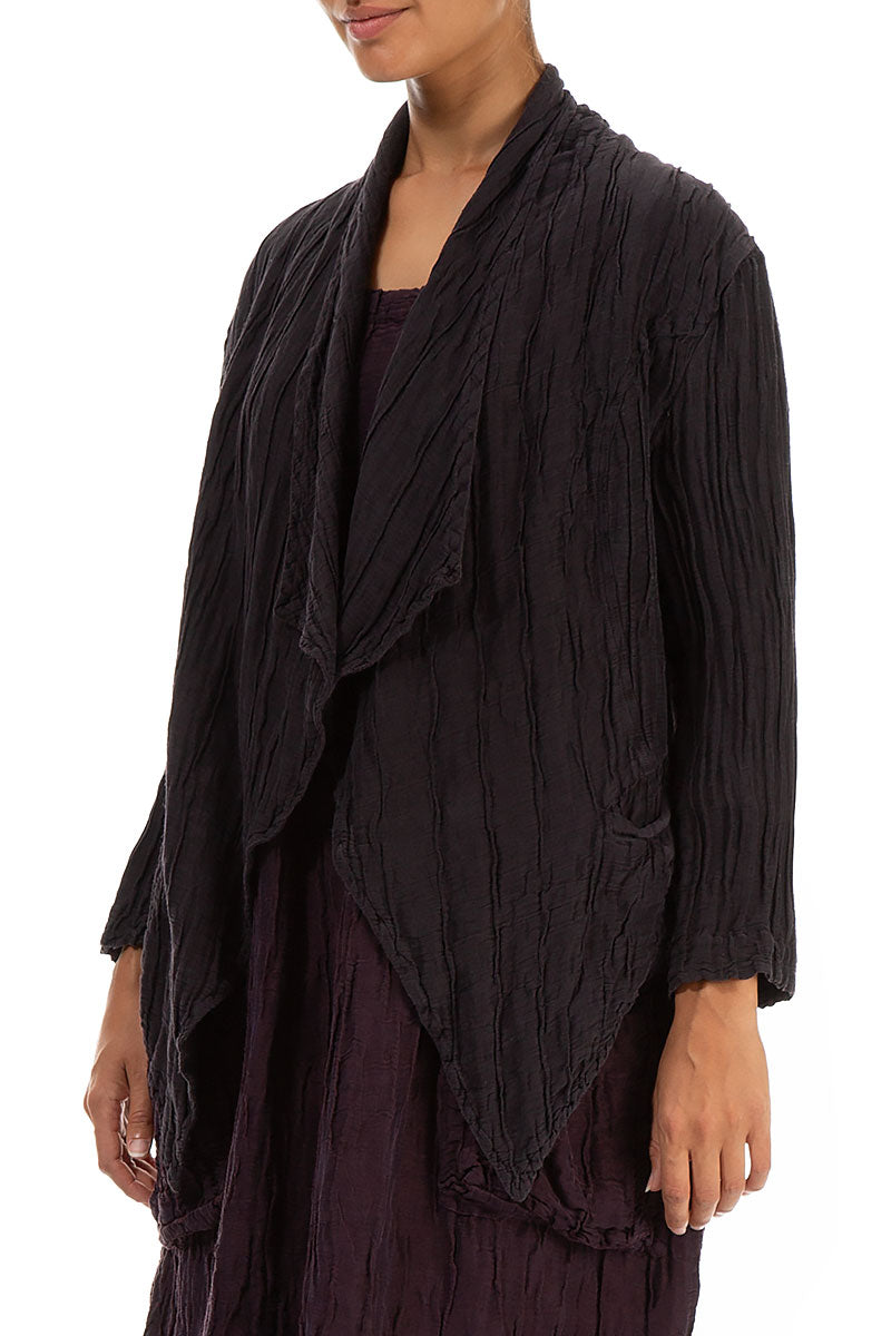 Open Crinkled Dark Violet Silk Jacket 3