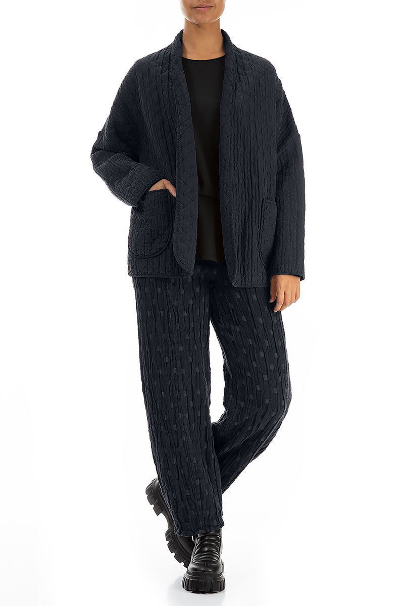 Open Type Midnight Blue Quilted Silk Jacket 4