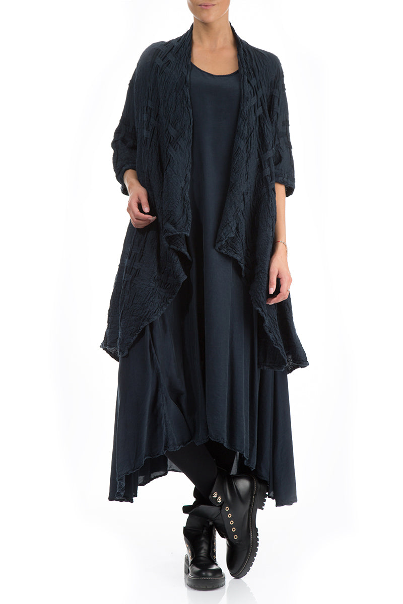 Dunkelblaue Leinenjacke mit offener Webstruktur