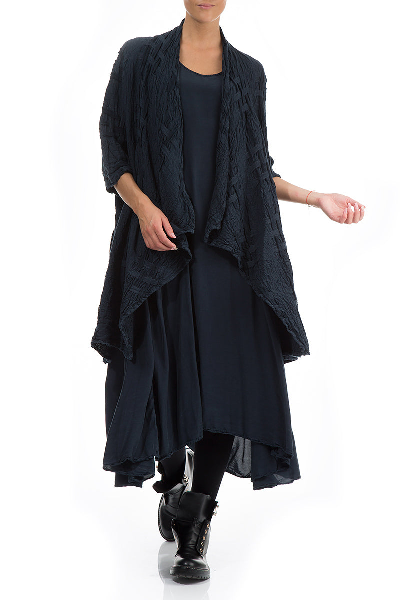 Dunkelblaue Leinenjacke mit offener Webstruktur