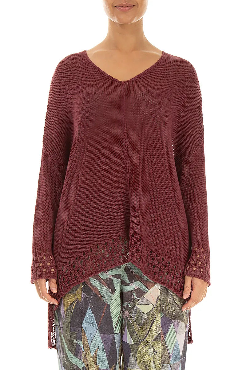 Openwork Hem Antique Ruby Linen Jumper 1