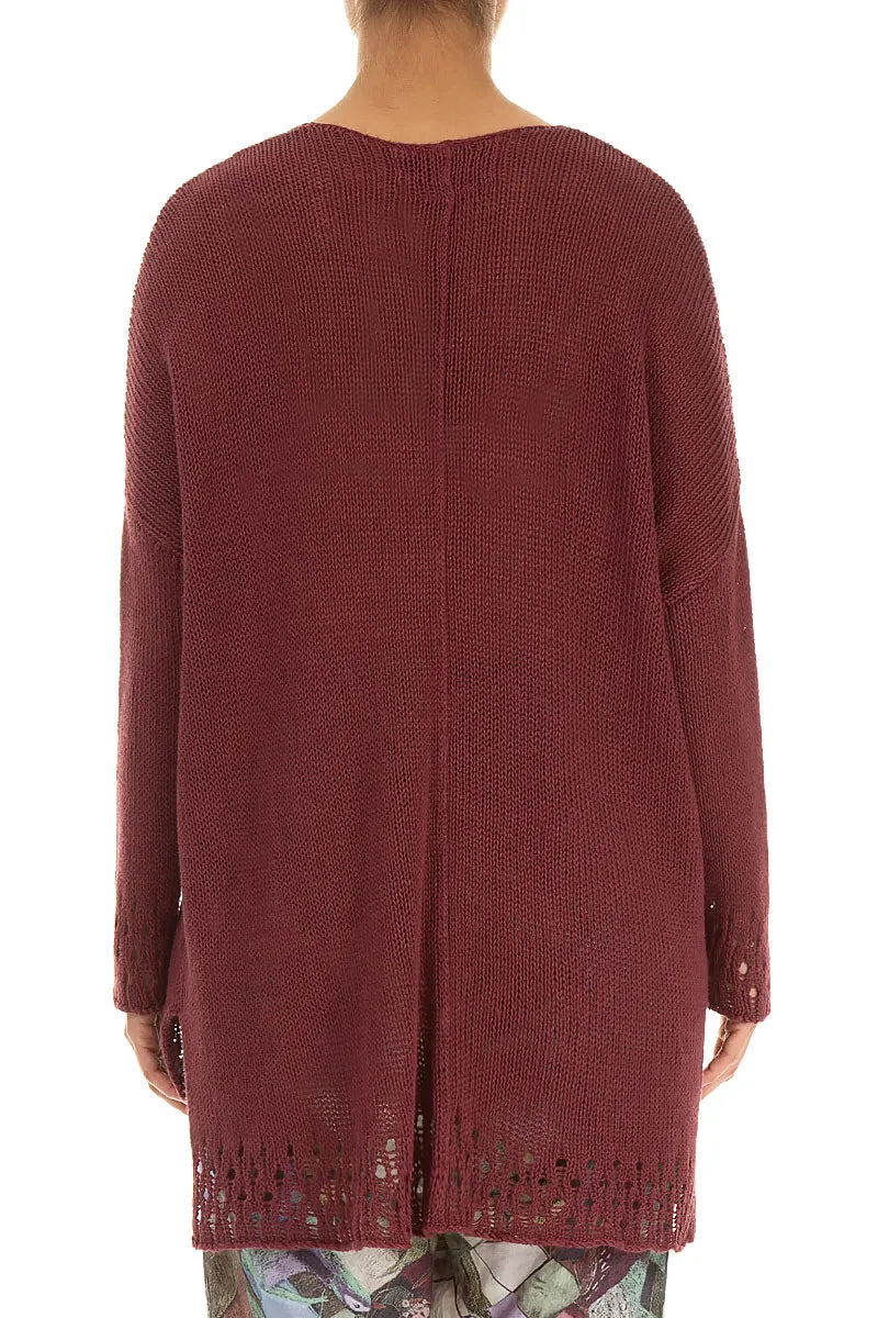 Openwork Hem Antique Ruby Linen Jumper 2