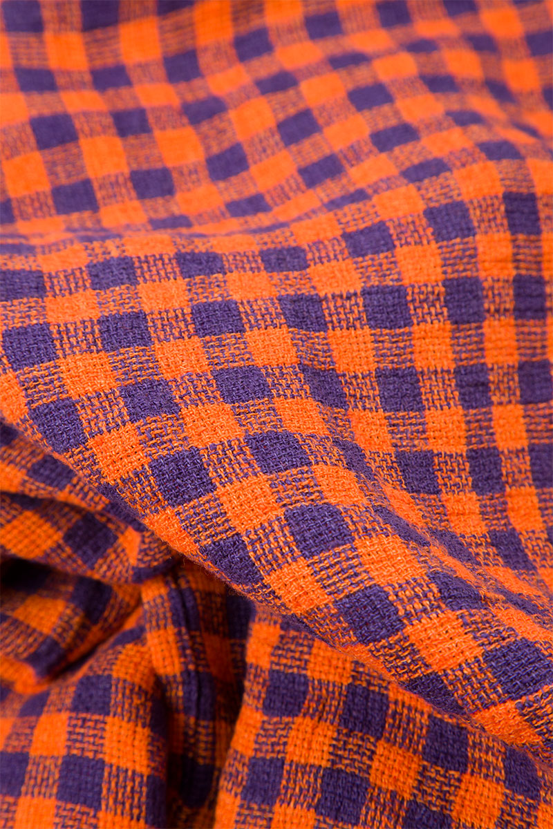 Chemisier veste en lin à carreaux orange