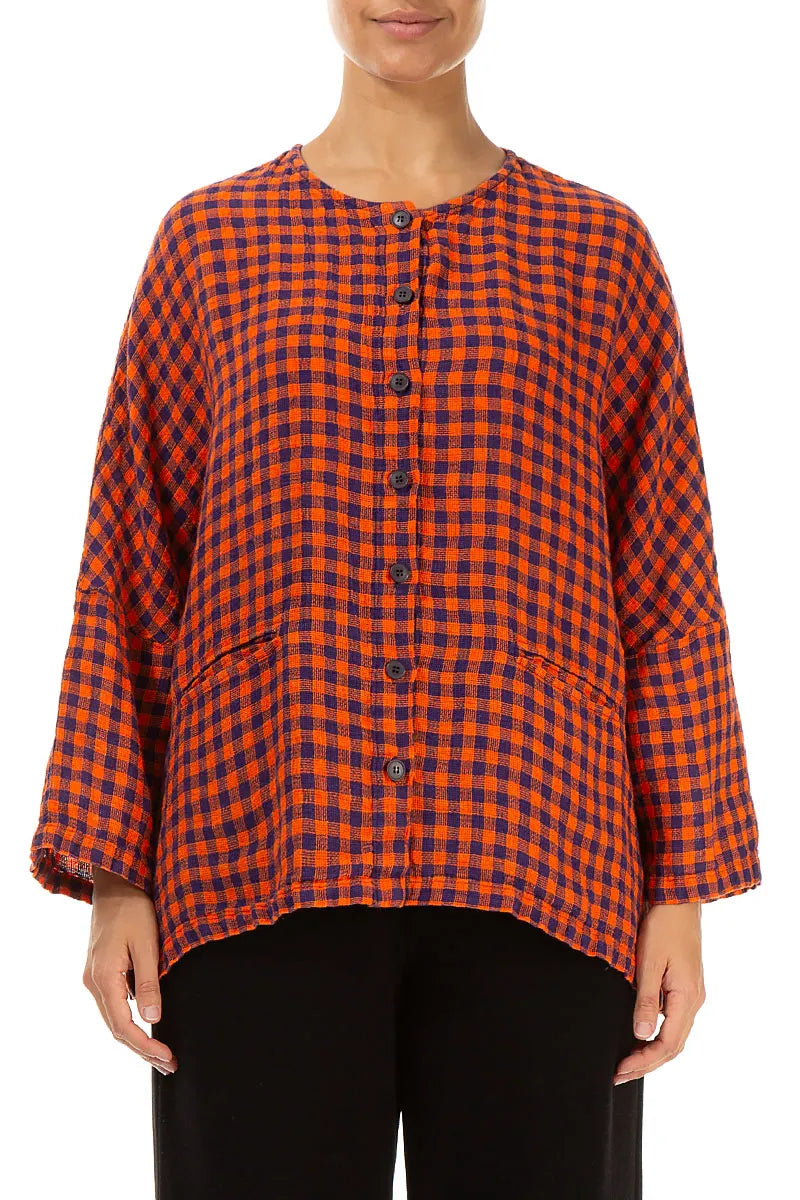 Chemisier veste en lin à carreaux orange