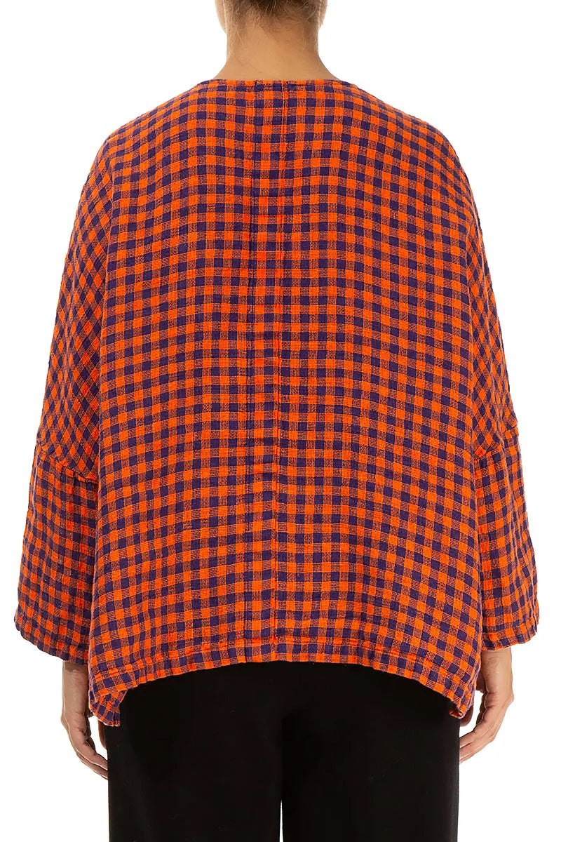Chemisier veste en lin à carreaux orange