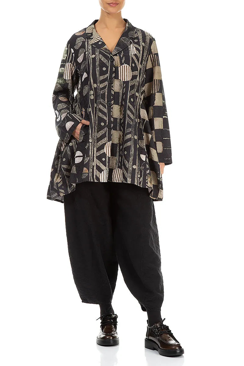 Ornamented Black Silk Cotton Trousers 4