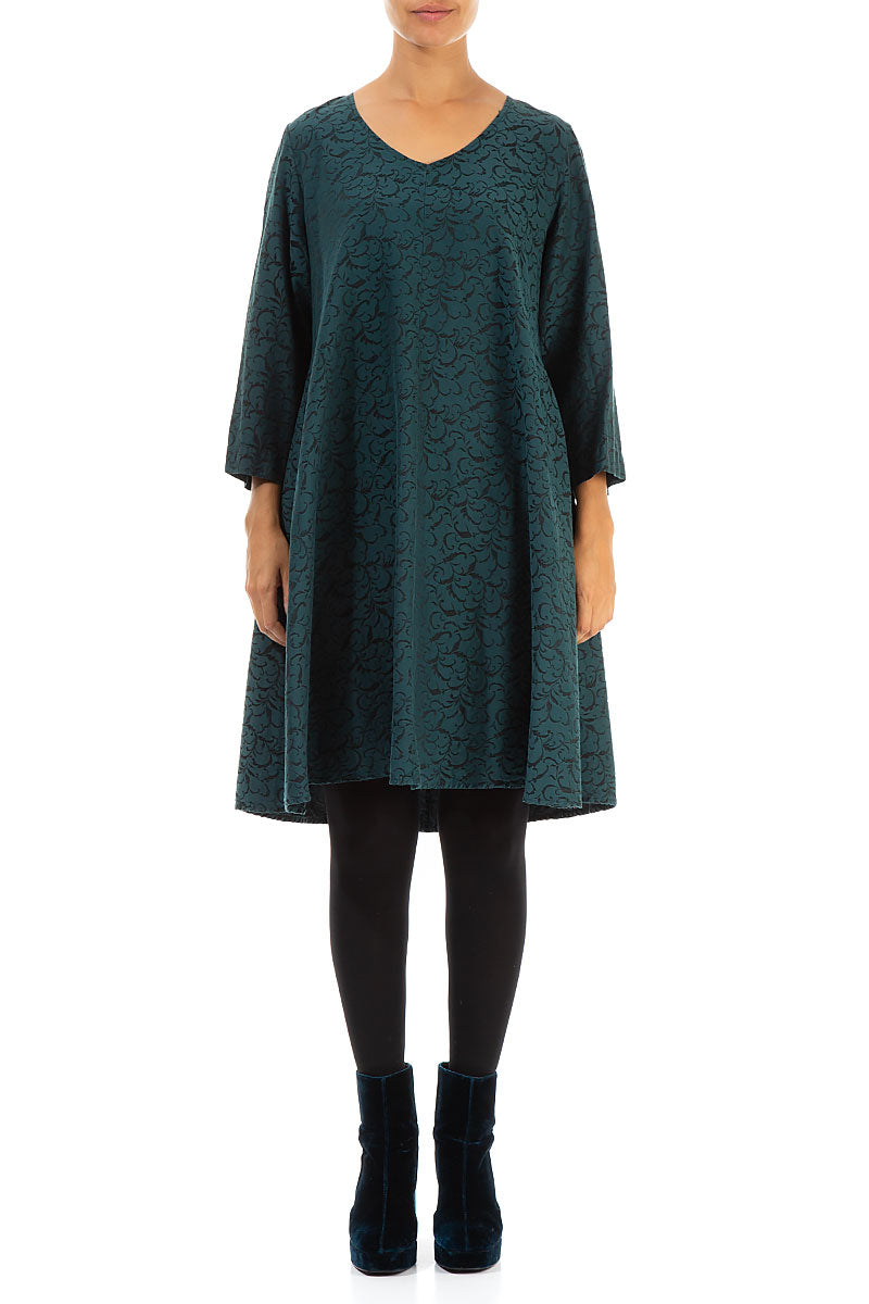 Ornamented Peacock Silk Cotton Dress 1