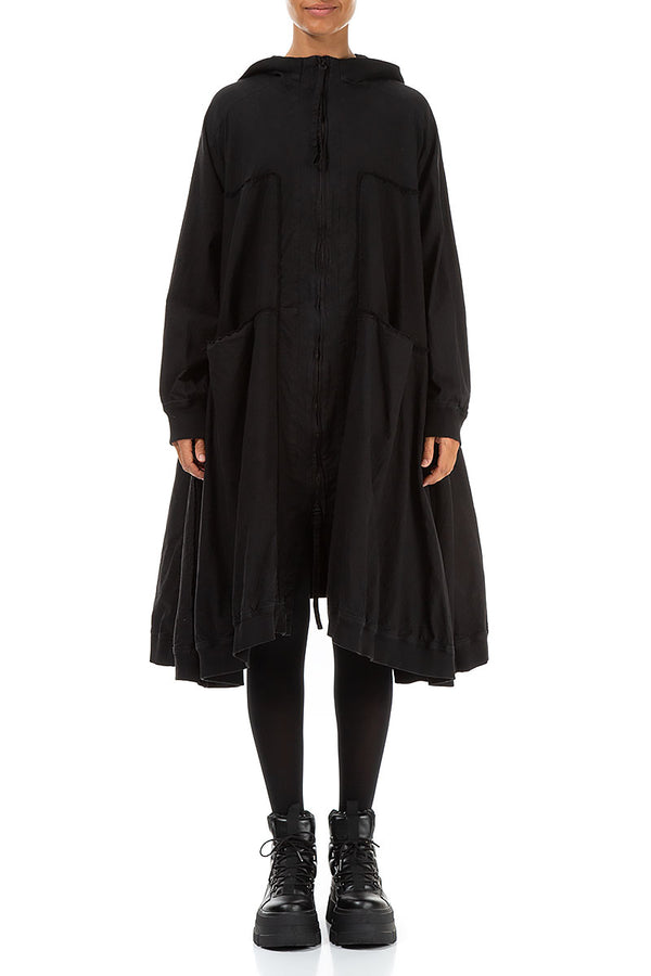 Oversized Black Cotton Swing Coat 1