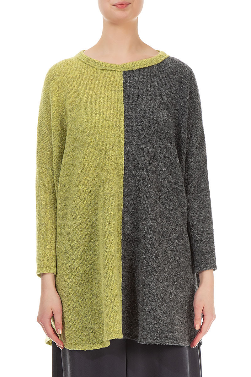Oversized Dual Golden Lime Grey Wool Sweater 1